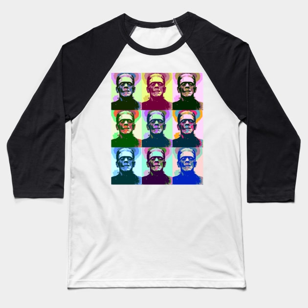 Frankenstein Pop Art Baseball T-Shirt by icarusismartdesigns